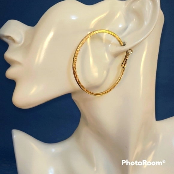 3/$30 Jumbo Goldtone Textured Huggie Earrings - Picture 1 of 2